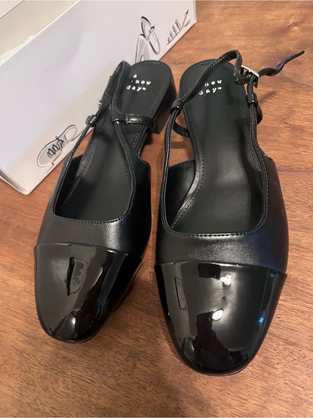 Black Patent Cap-Toe Slingback Flats